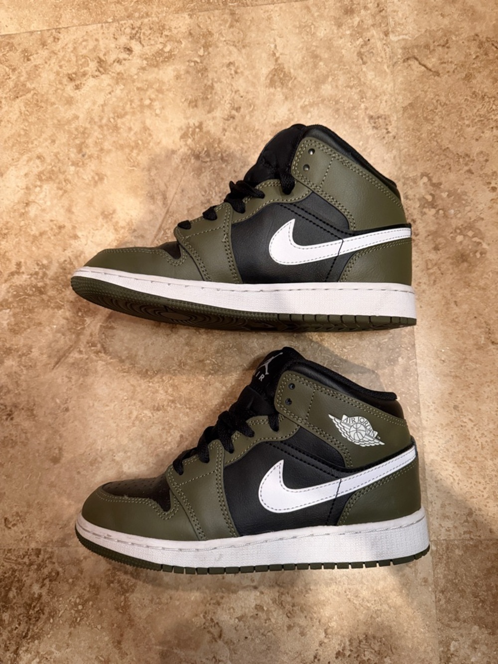 Jordan Kids' High-Top Sneakers in Olive Green, Black & White